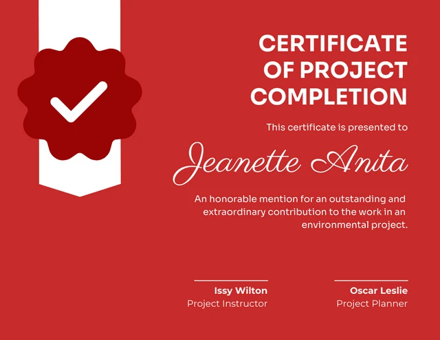 Simple Red and White Project Certificate Template