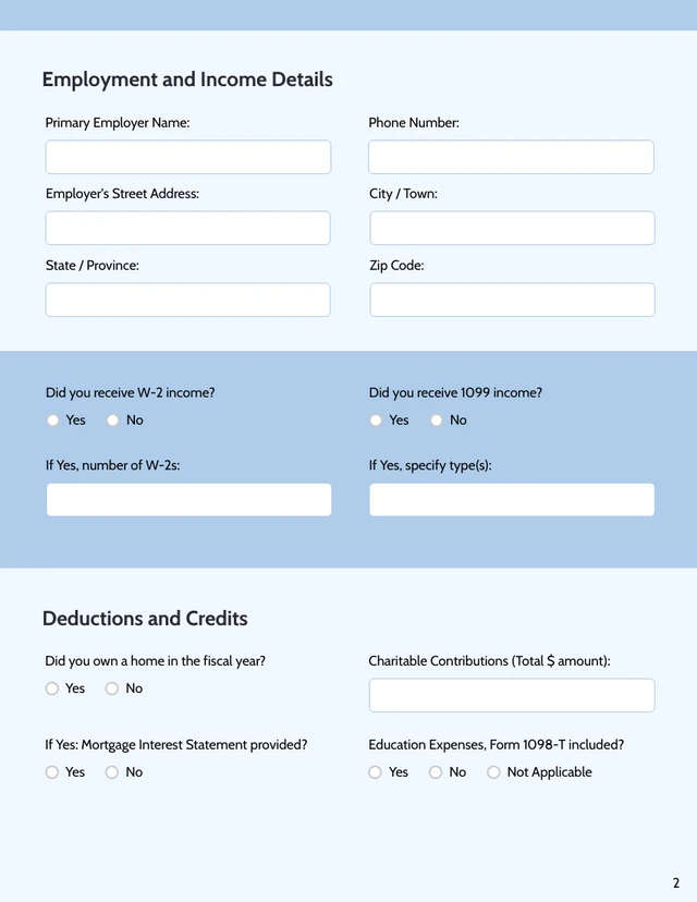 Tax Client Intake Form Template - Seite 2
