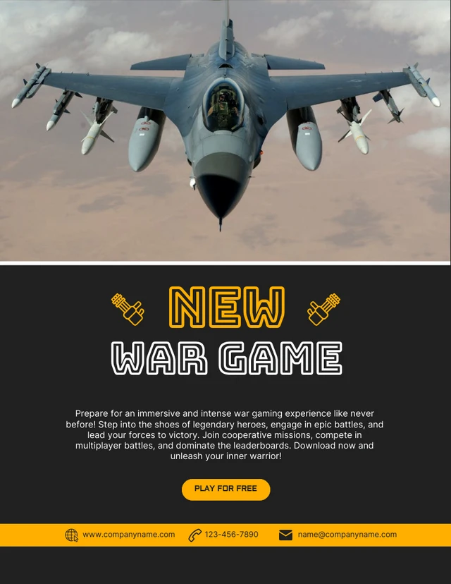 Schwarze und gelbe moderne New War Gaming-Poster-Vorlage