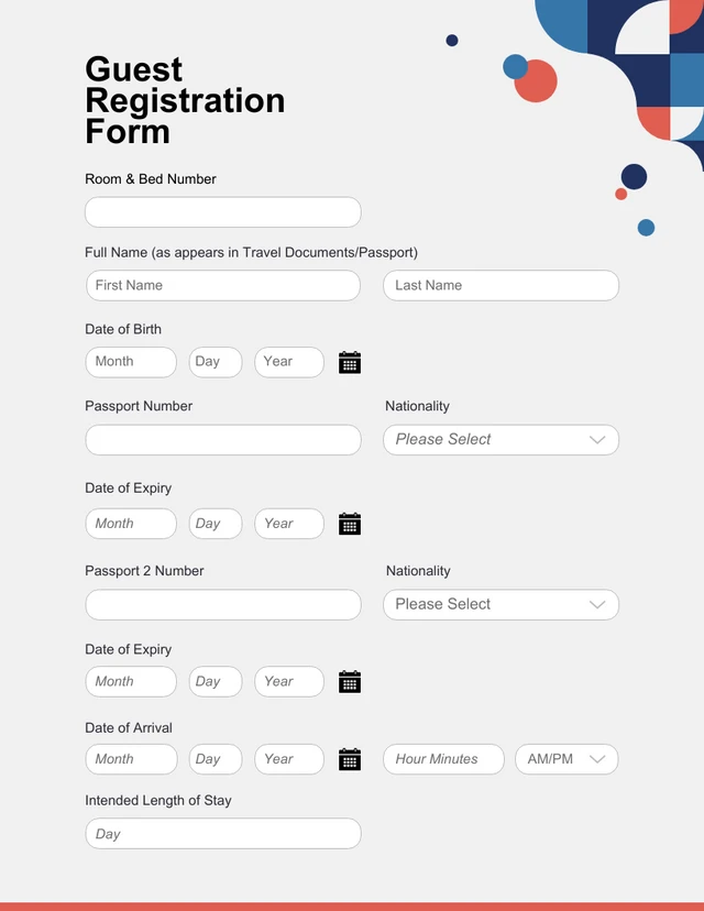 Red And Blue Minimalist Booking Form Template
