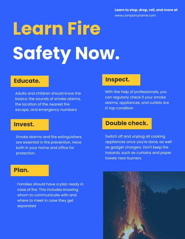 Modelo azul e amarelo para aprender sobre segurança contra incêndio