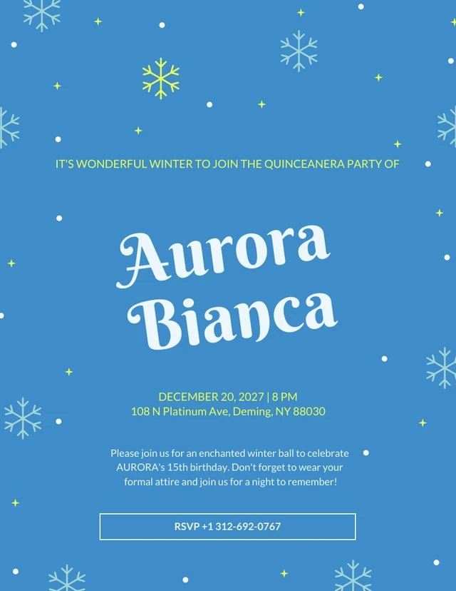 Blue And Winter Theme Quinceanera Party Invitation Template