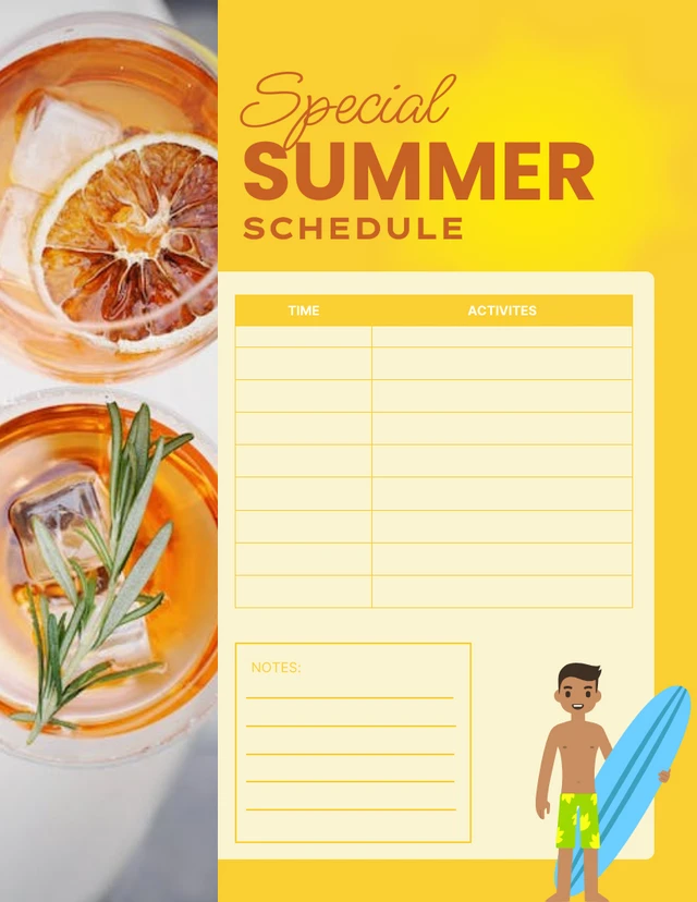Yellow Gradient Simple Summer Schedule Template