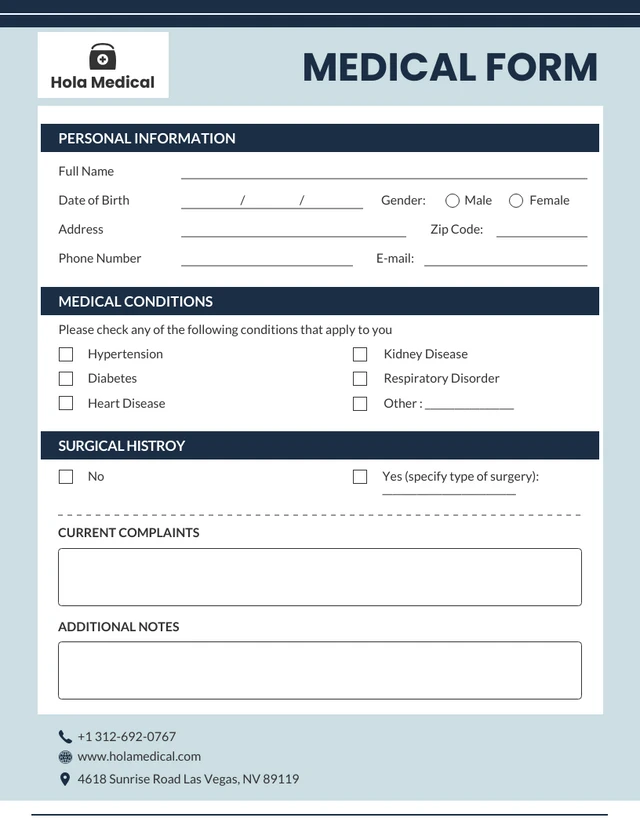 Soft Blue and White Minimalist Medical Form Template
