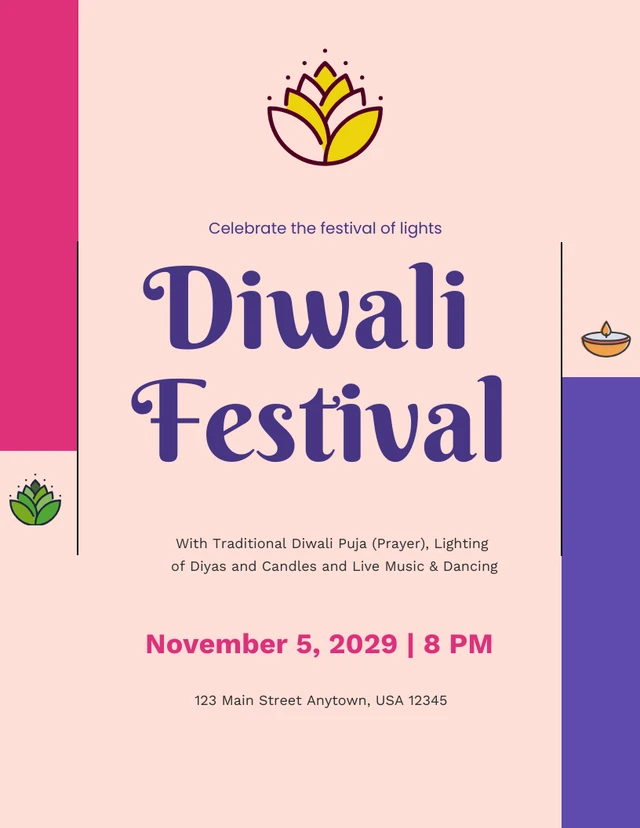 Modèle d'invitation à Diwali rose simple et propre