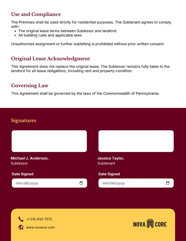 Sublet Contract Template - Página 2