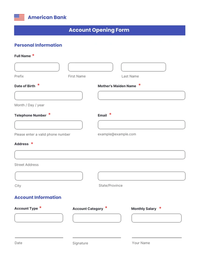 White Blue Minimalist Banking Form Template