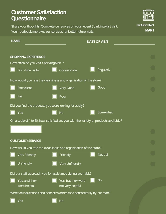 Simple Green Questionnaire Form Template