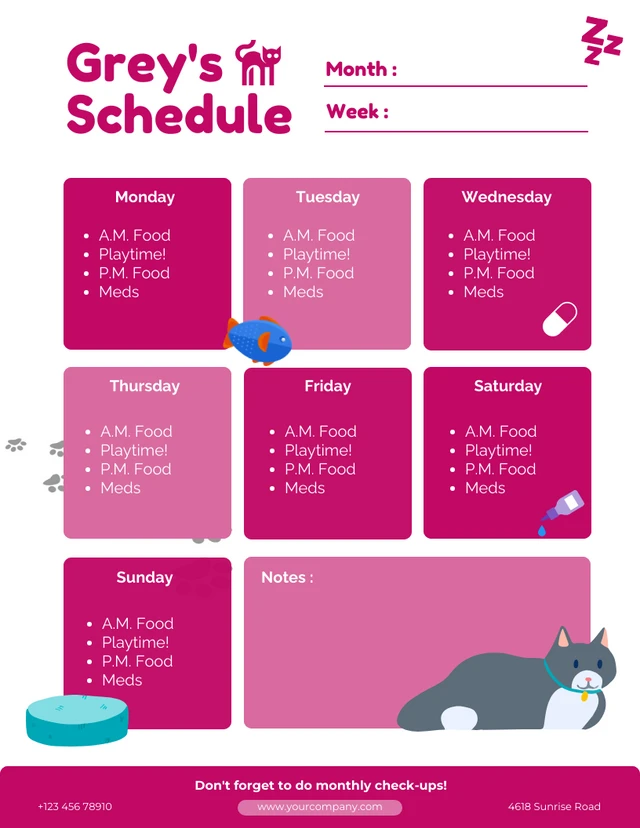 Magenta Weekly Cat Schedule  Template