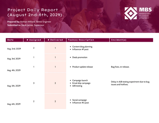 Professional Magenta Project Update Daily Report Template