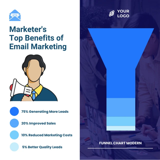 Blue And White Minimalist Modern Corporate Top Email Marketing Funnel Chart Template