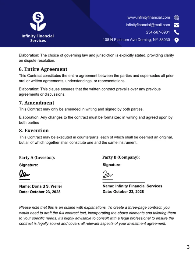 Navy Blue Minimalist Modern Simple Investor Contracts - Page 3