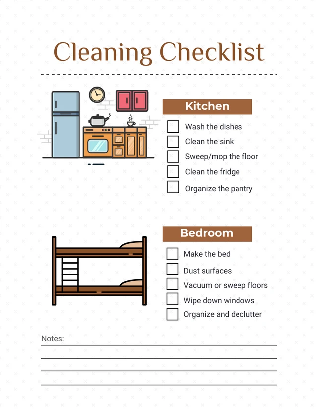 White And Brown Minimalist Illustration Cleaning Checklist Template