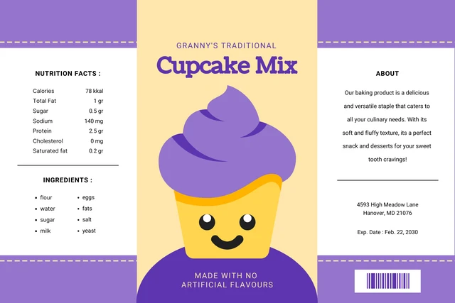 Modèle d'étiquette de pot de mélange à pâtisserie pour cupcakes mignons
