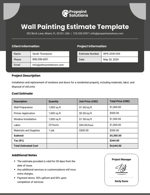 Modèle d'estimation de peinture murale