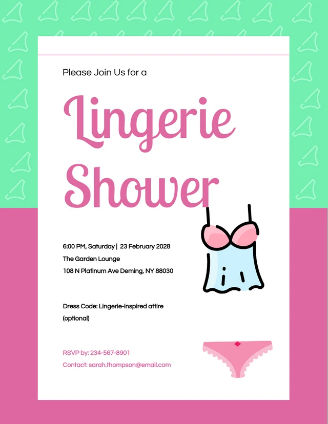 Modèle d'invitations de douche de lingerie à motif minimaliste rose et vert