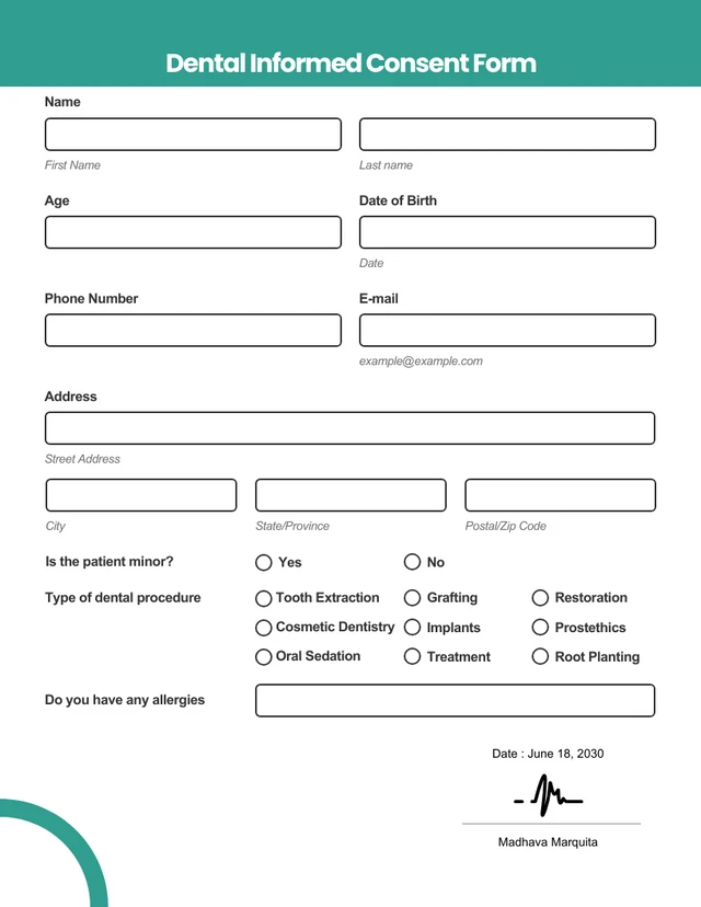 Clean Green Dental Consent Form Template