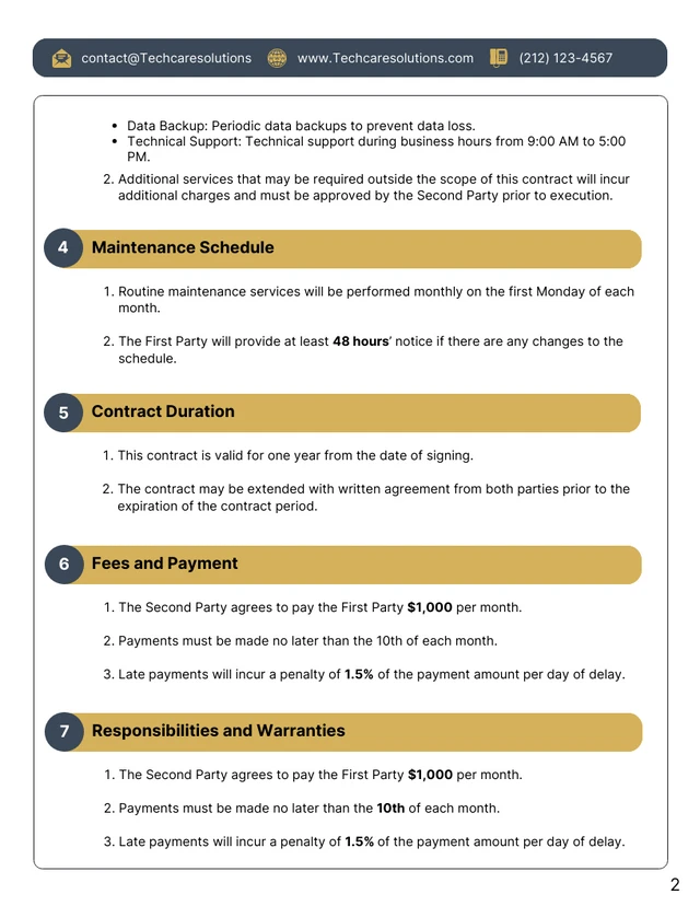 Computer Maintenance Contract Template - Page 2