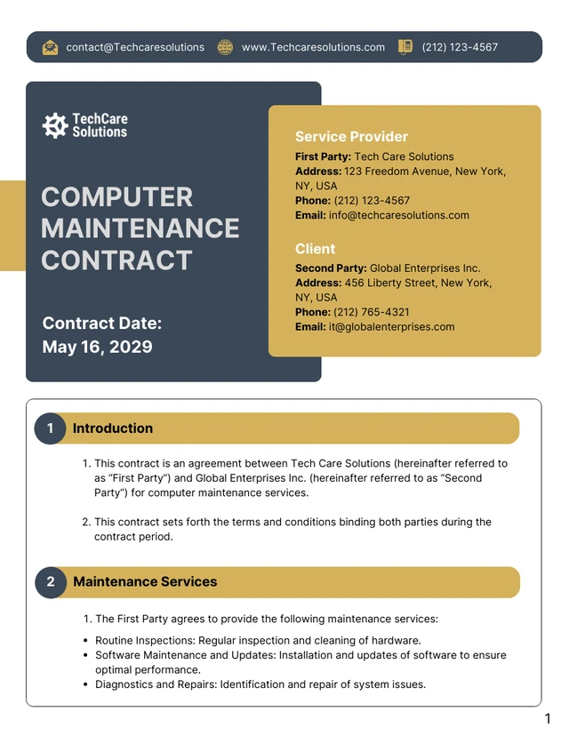 Computer Maintenance Contract Template - Seite 1