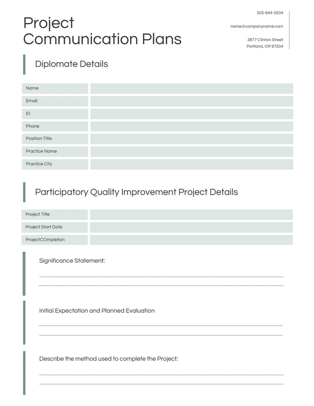 Simple Green White Project Communication Plans Template