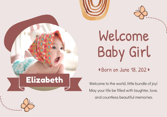 Beige und braune Baby-Willkommenskarten-Vorlage