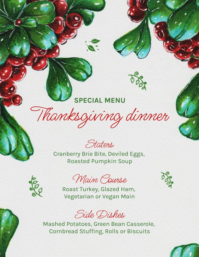 Red And Green Modern Illustration Special Thanksgiving Menu Template