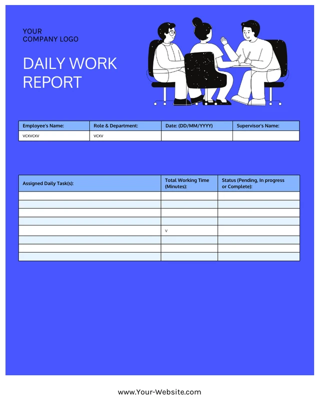Vibrant Blue Blank Daily Report Template