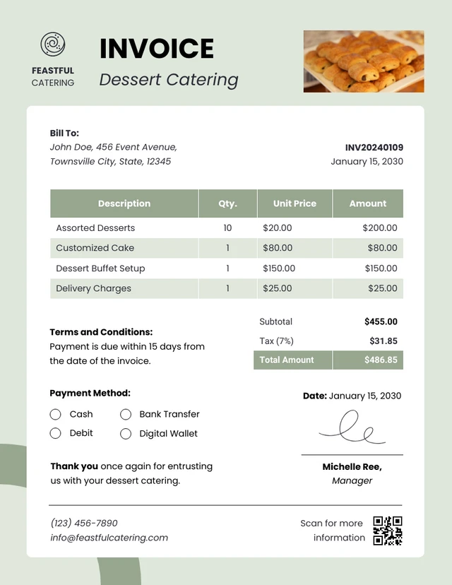 Dessert Catering Invoice Template