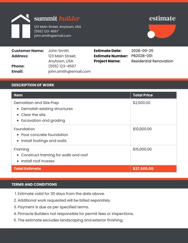 Simple Red and Black Construction Estimate Template
