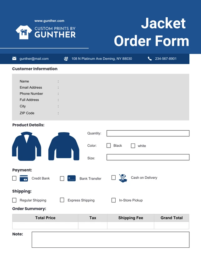 Simple Blue and White Ecommerce Forms Template