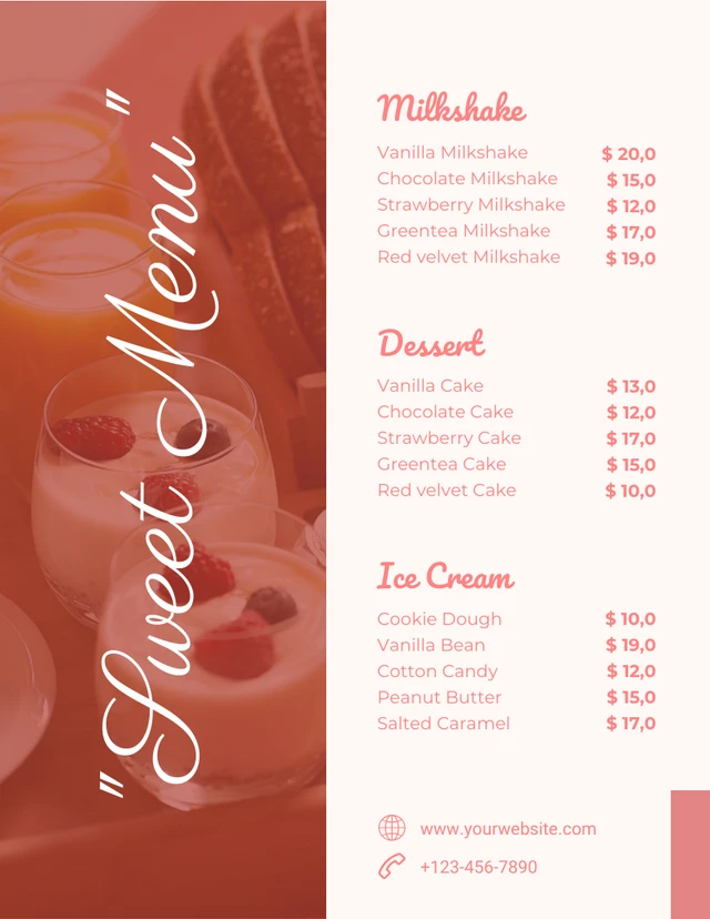 Modèle de menu de dessert sucré photo minimaliste rose clair
