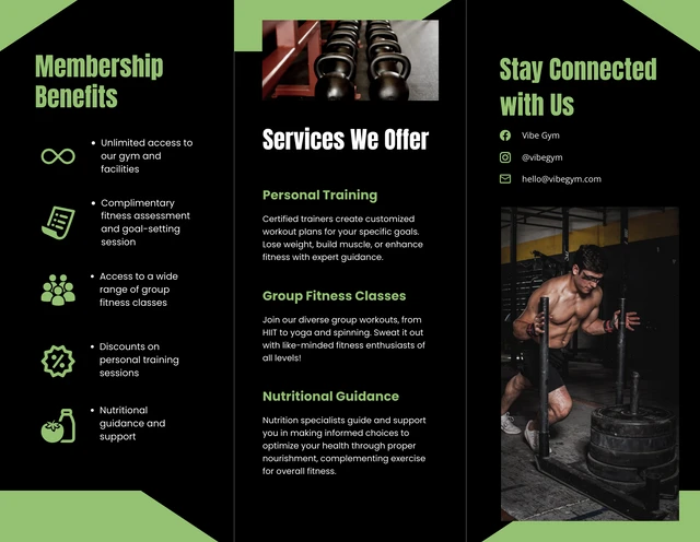 Black and Green Gym Tri Fold Brochure - Page 2