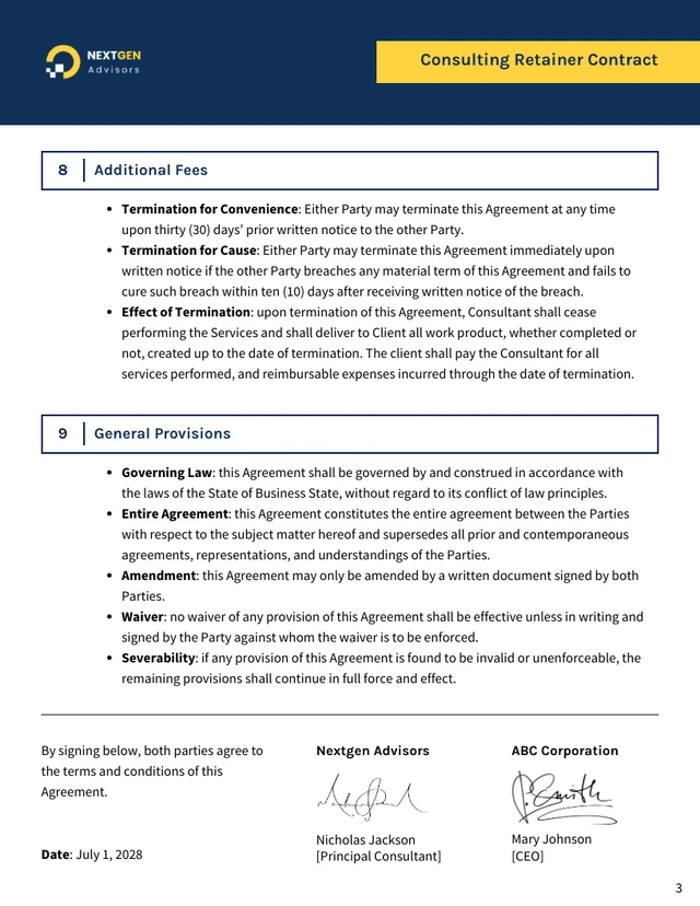 Consulting Retainer Contract Template - Pagina 3