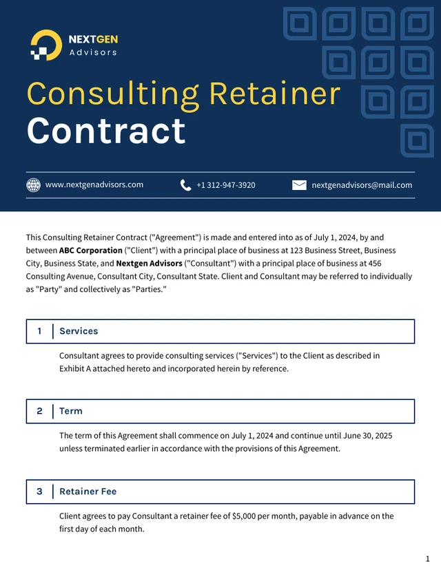 Consulting Retainer Contract Template - Página 1