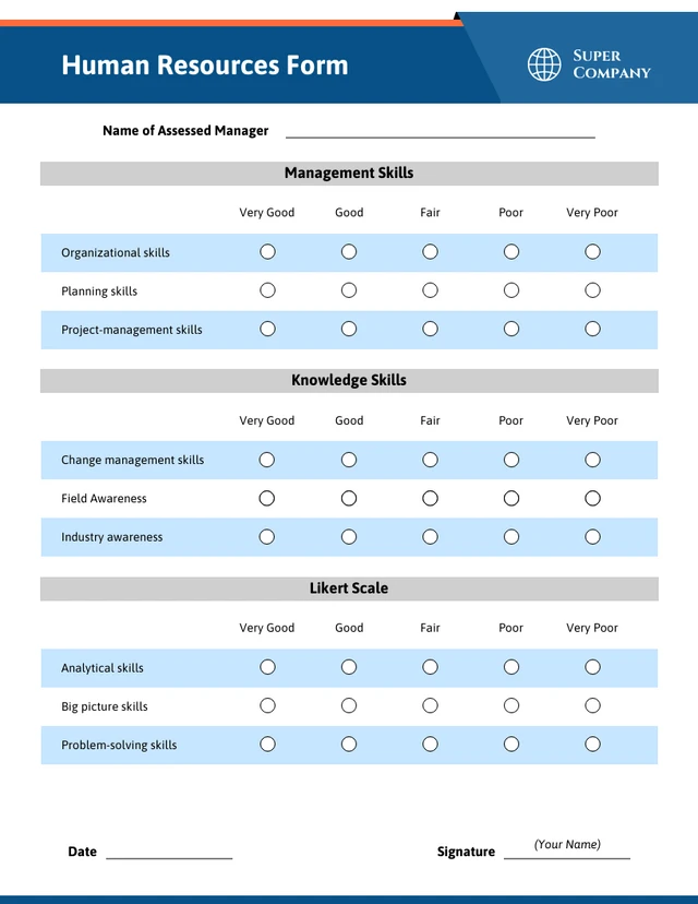 Blue and Orange HR Form Template