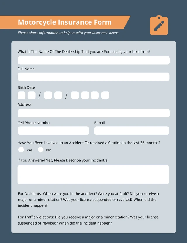Dark Blue and Orange Insurance Forms Template