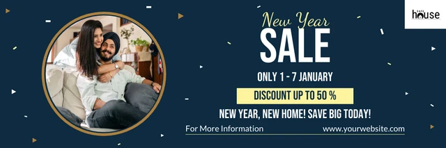 Navy Blue New Year Sale Banner House Property Template