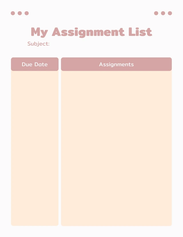 Light Grey Simple My Assignment List Student Schedule Template