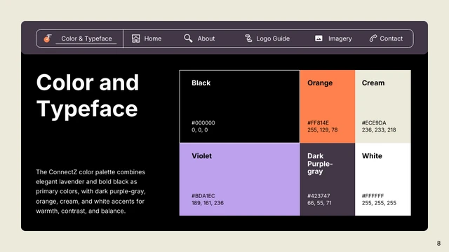 Purple, Orange, and Black Application Brand Guideline Presentation - Pagina 8