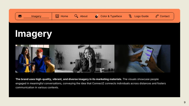 Purple, Orange, and Black Application Brand Guideline Presentation - Page 9
