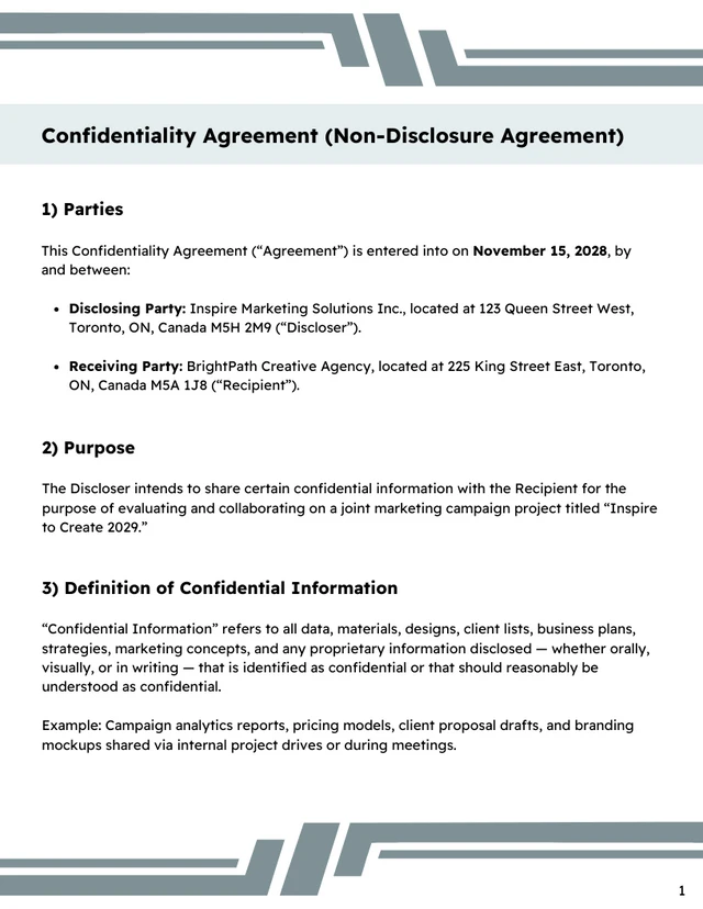 Confidentiality Contract Template - Seite 1