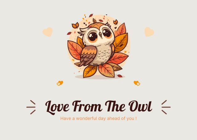 Beige Simple Aesthetic Owl Illustration Love Postcard - page 1