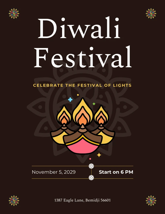 Modèle d'invitations au festival de Diwali au design minimaliste et épuré