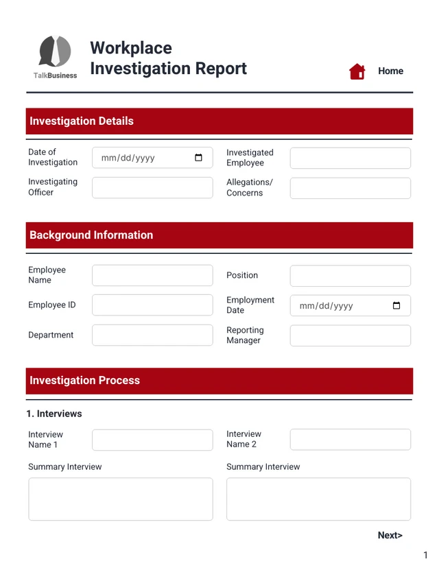 Workplace Investigation Report Template - Página 1