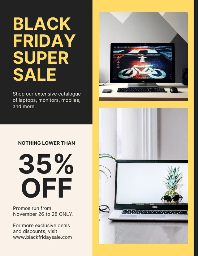 Schwarze und gelbe moderne elektronische Geräte Black Friday Super Sale Poster Vorlage