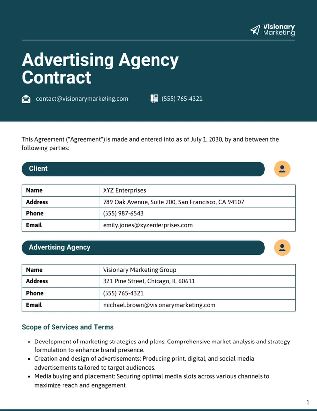 Advertising Agency Contract Template - Página 1