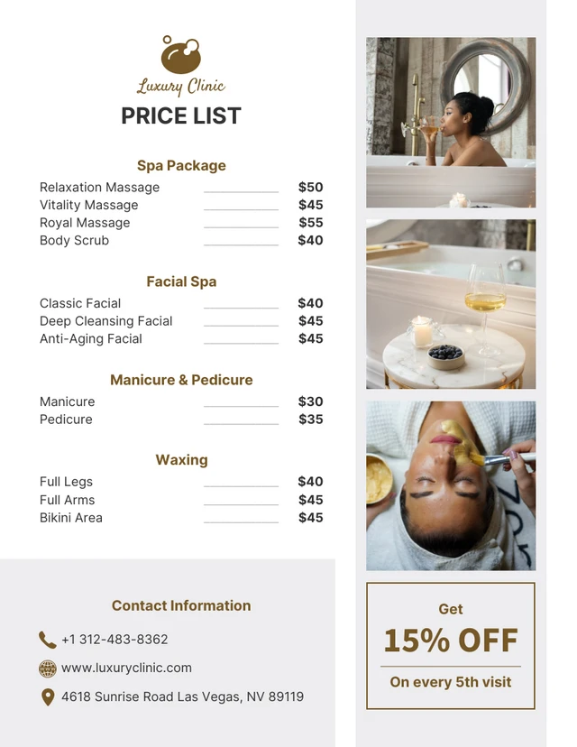 Brown and Gray Minimalist SPA Price Lists Template