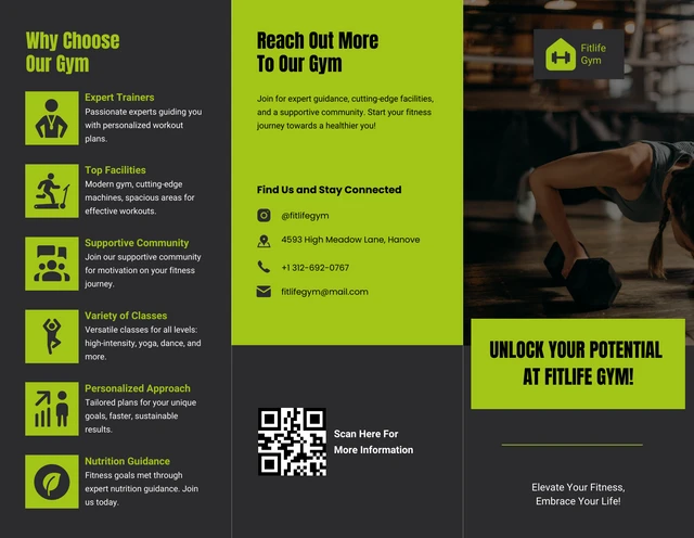 Black Green Modern Gym Tri Fold Brochure - Page 1