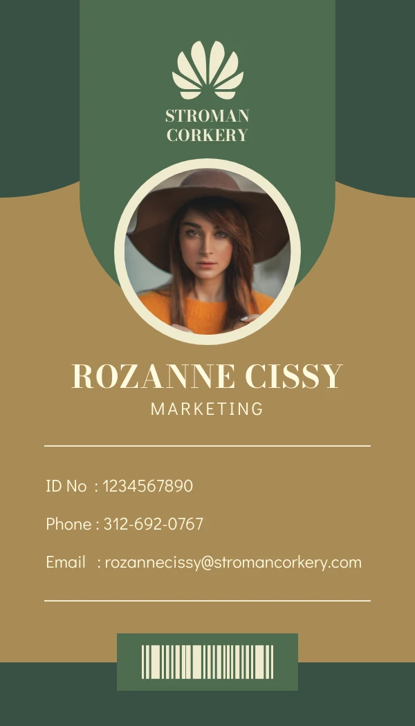 Brown And Green Modern Marketing Potrait ID Cards - Page 1