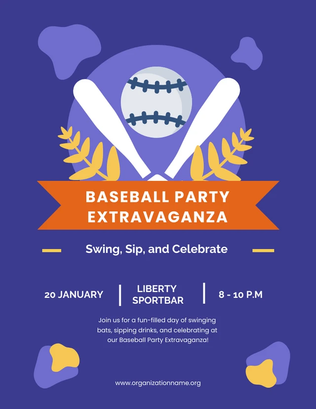 Modèle d'invitation à une fête de baseball violet et orange